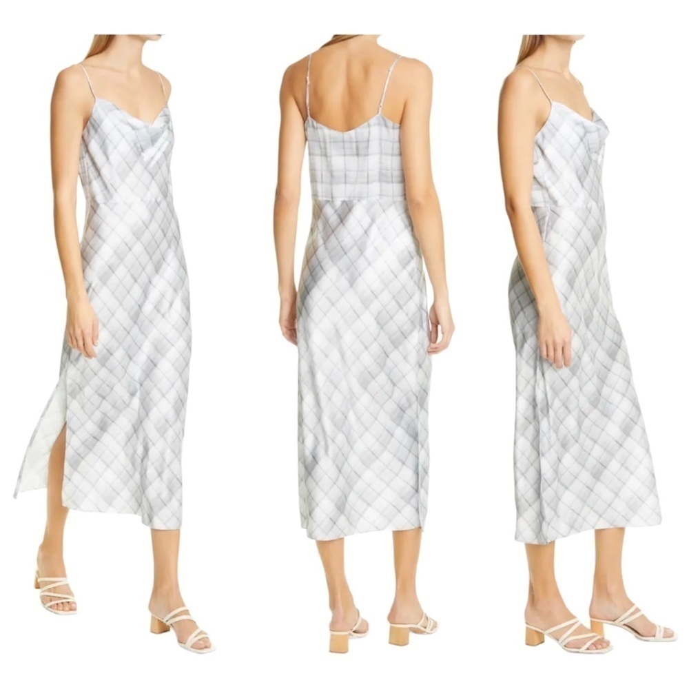 BRAND NEW Vince satin slip midi dress in gray size 10 new with tags